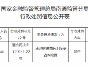 通过欺骗隐瞒手段侵占保险费！江苏南通一保险从业者被监管警告