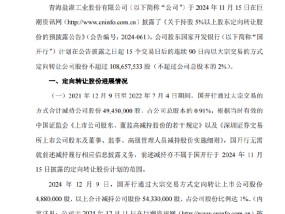 国开行减持盐湖股份 变动后持有公司股份约29354.21万股 占总股本5.40%