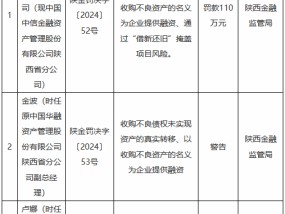 原中国华融陕西省分公司被罚110万元：以收购不良资产的名义为企业提供融资等