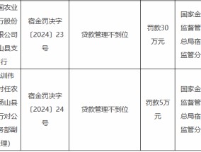 农业银行砀山县支行被罚30万元：因贷款管理不到位